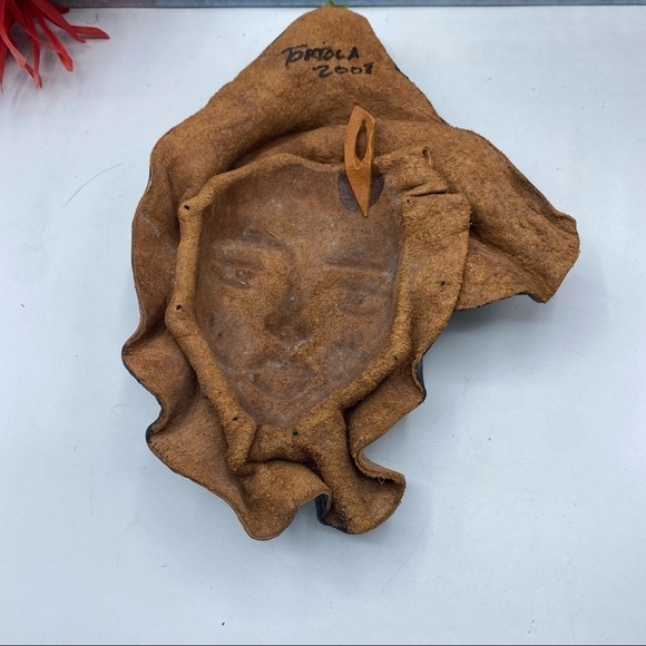 Leather Mask Face Vintage African Tribal Decorative Wall Hanging Art Set of 2 - Picture 9 of 12